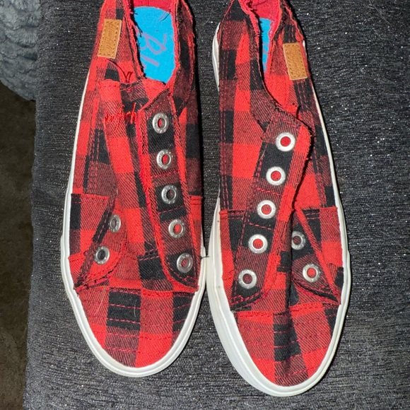 Plaid Red Slip-On Sneakers - Picture 1 of 2